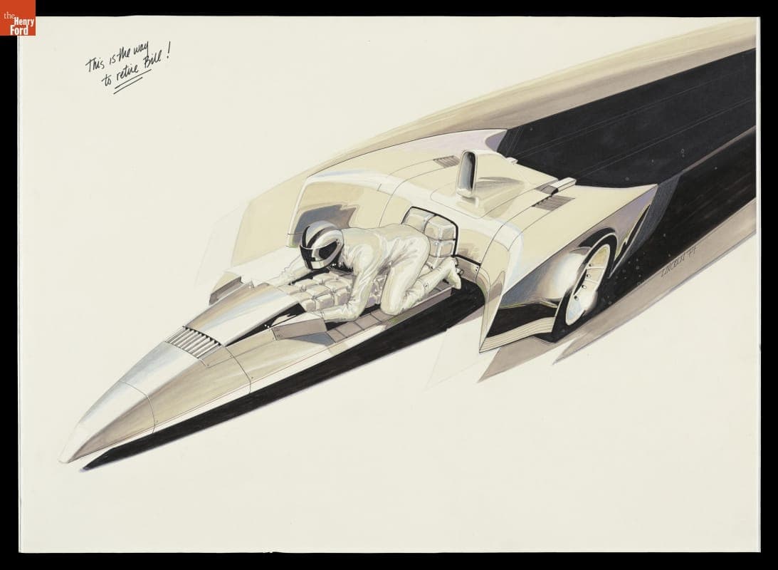 Rendering of Futuristic Automobile Design by Clark Lincoln, 1977