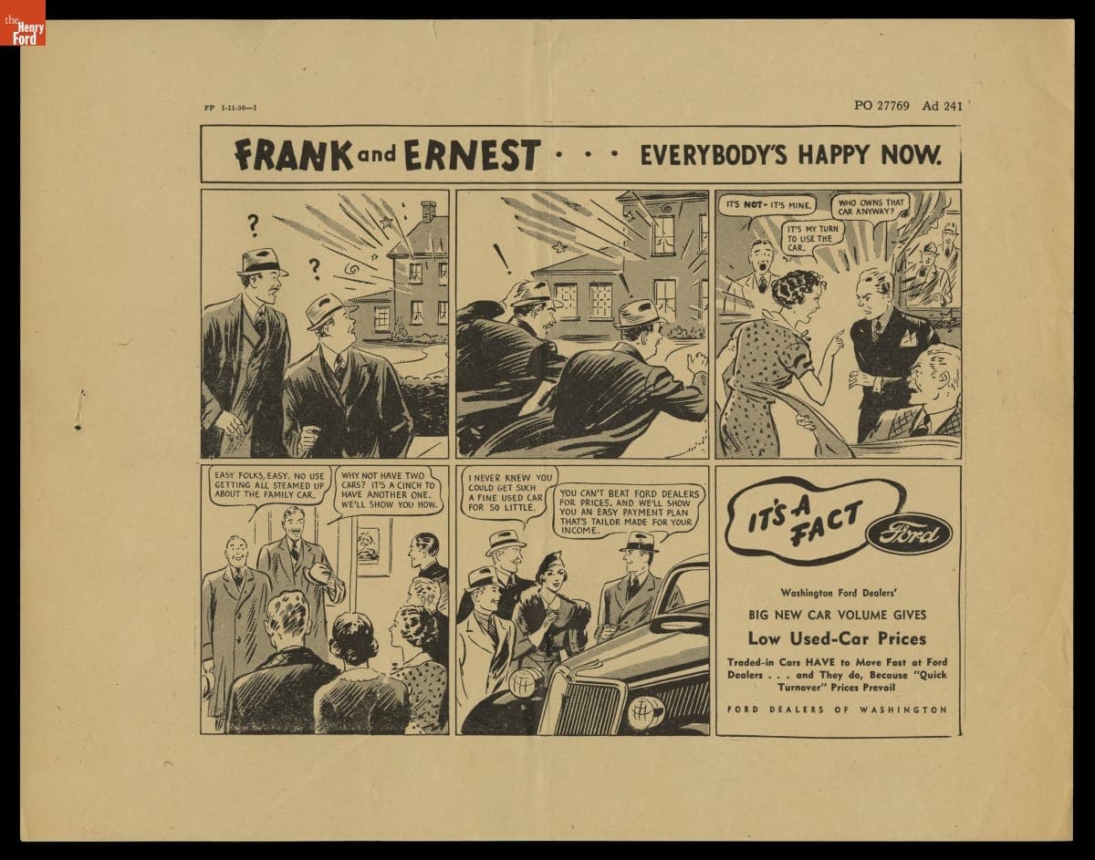 Ford Advertisement, "Frank and Ernest...Everybody's Happy Now," 1936