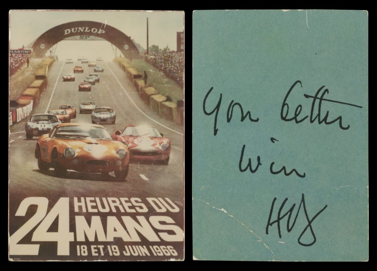 Card Signed by Henry Ford II, "You Better Win," 24 Heures du Mans, June 18-19, 1966