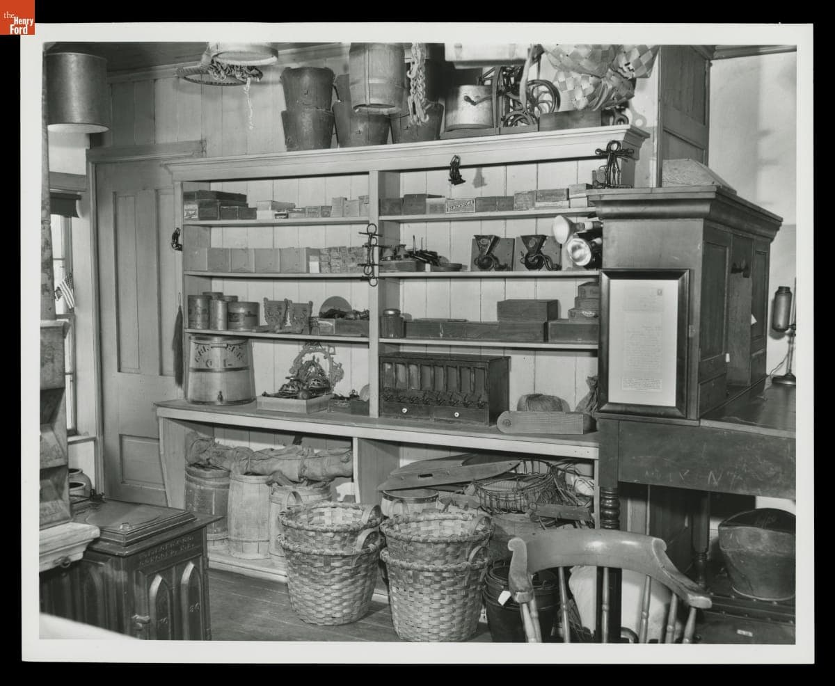 Interior of J.R. Jones General Store in Greenfield Village, January-February 1972
