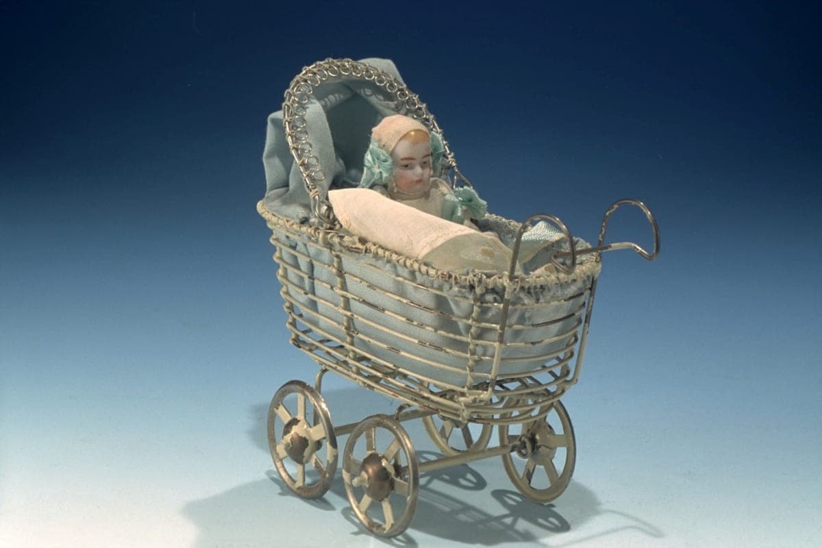 Doll House Baby Carriage and Doll, 1910-1930