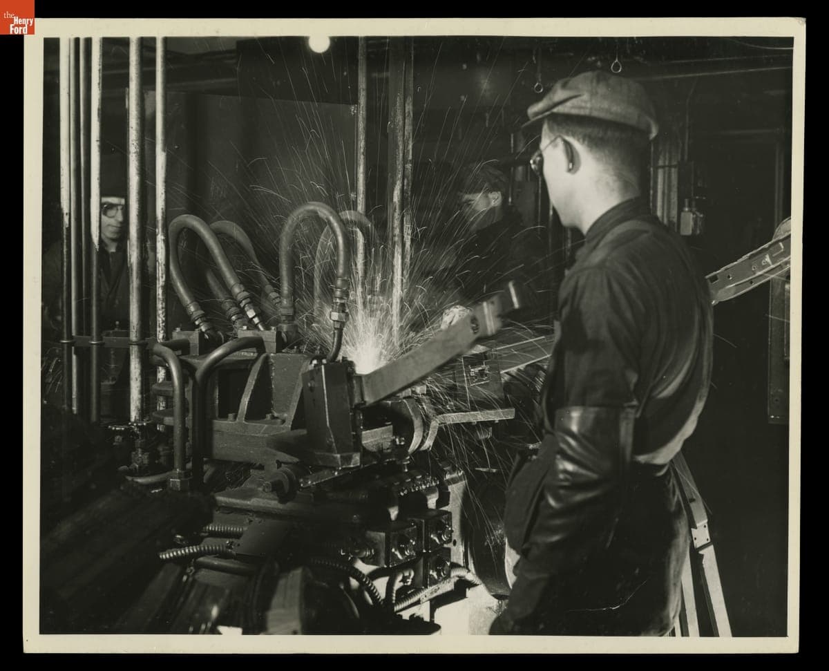 Worker Welding Ford Automobile Body Parts, November 1935