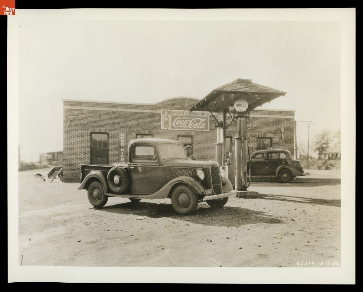Ford V-8 Pickup at Frank Lewis Grocery Co., Wadesboro, North Carolina, March 1936