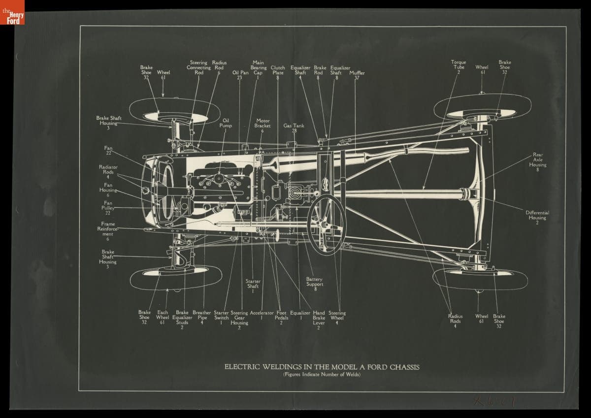Drawing, "Electric Weldings in the Model A Ford Chassis," 1928-1929