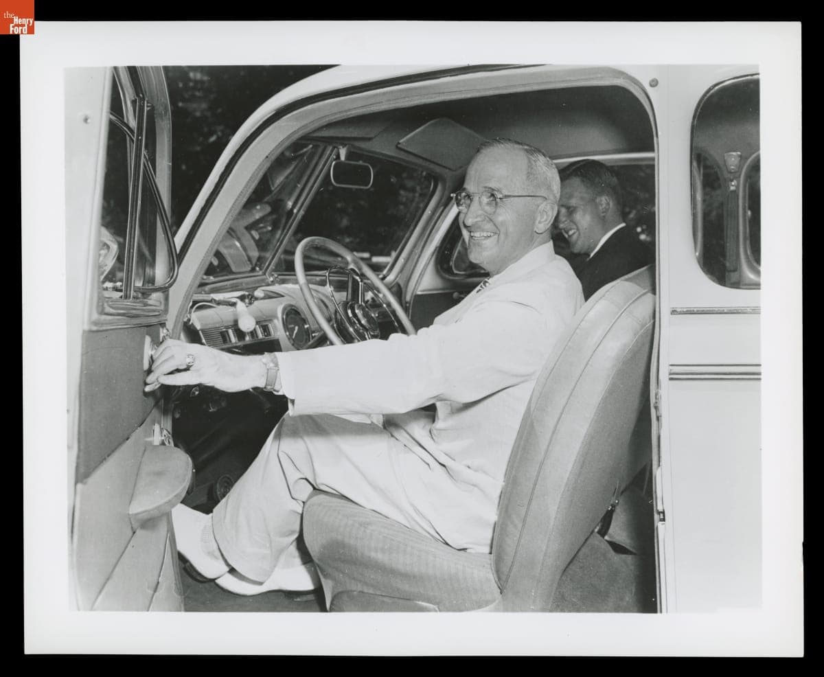 President Harry Truman and Henry Ford II in Ford Automobile, September 1945