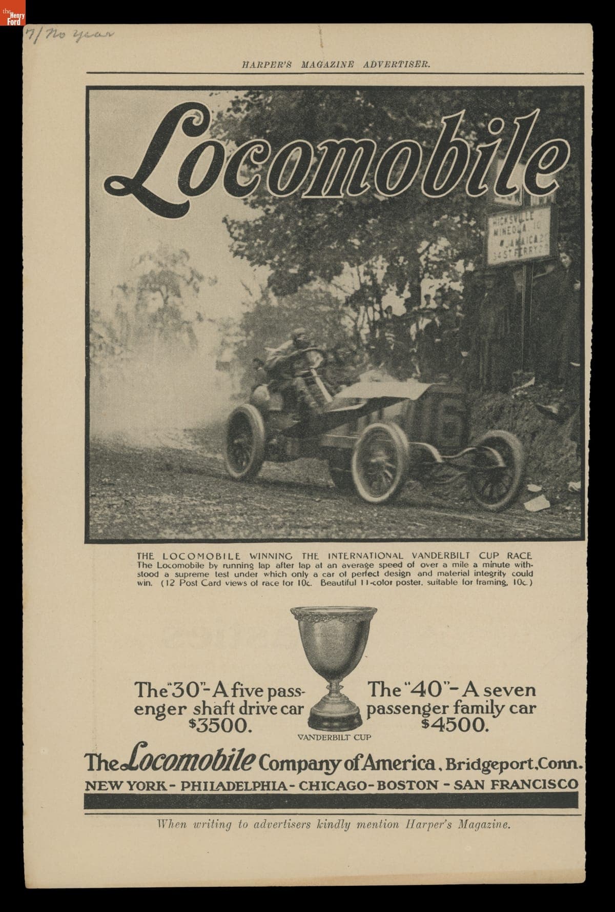 Locomobile Advertisement, "Locomobile Winning the International Vanderbilt Cup Race," 1909