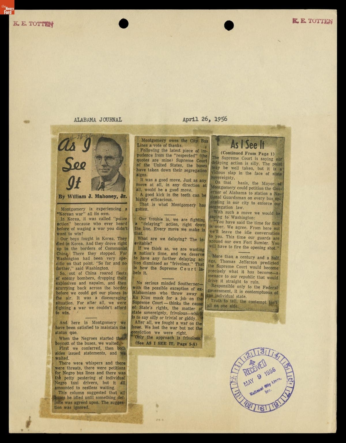 Montgomery Bus Boycott Scrapbook, November 1955 - April 1957 (Part 5 of 6)