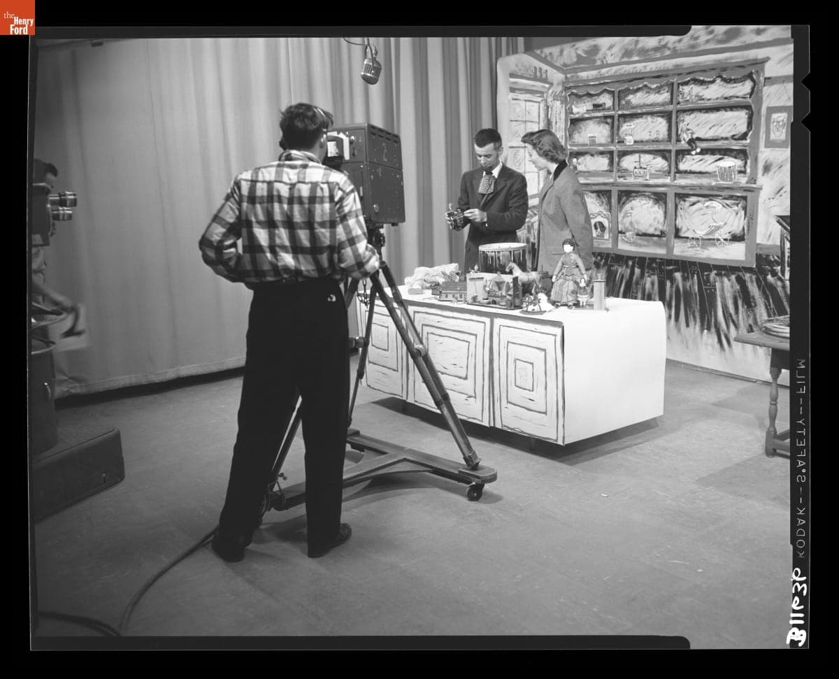 Gerald Gibson and Marion Corwell Filming "Window to the Past," January 1956
