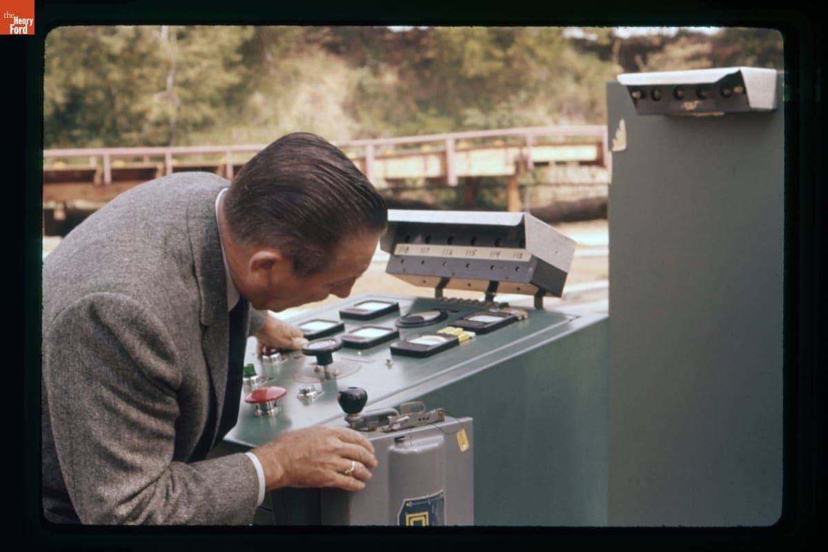 Walt Disney Operating Control Panel during Testing for the Magic Skyway Ride, 1962-1963