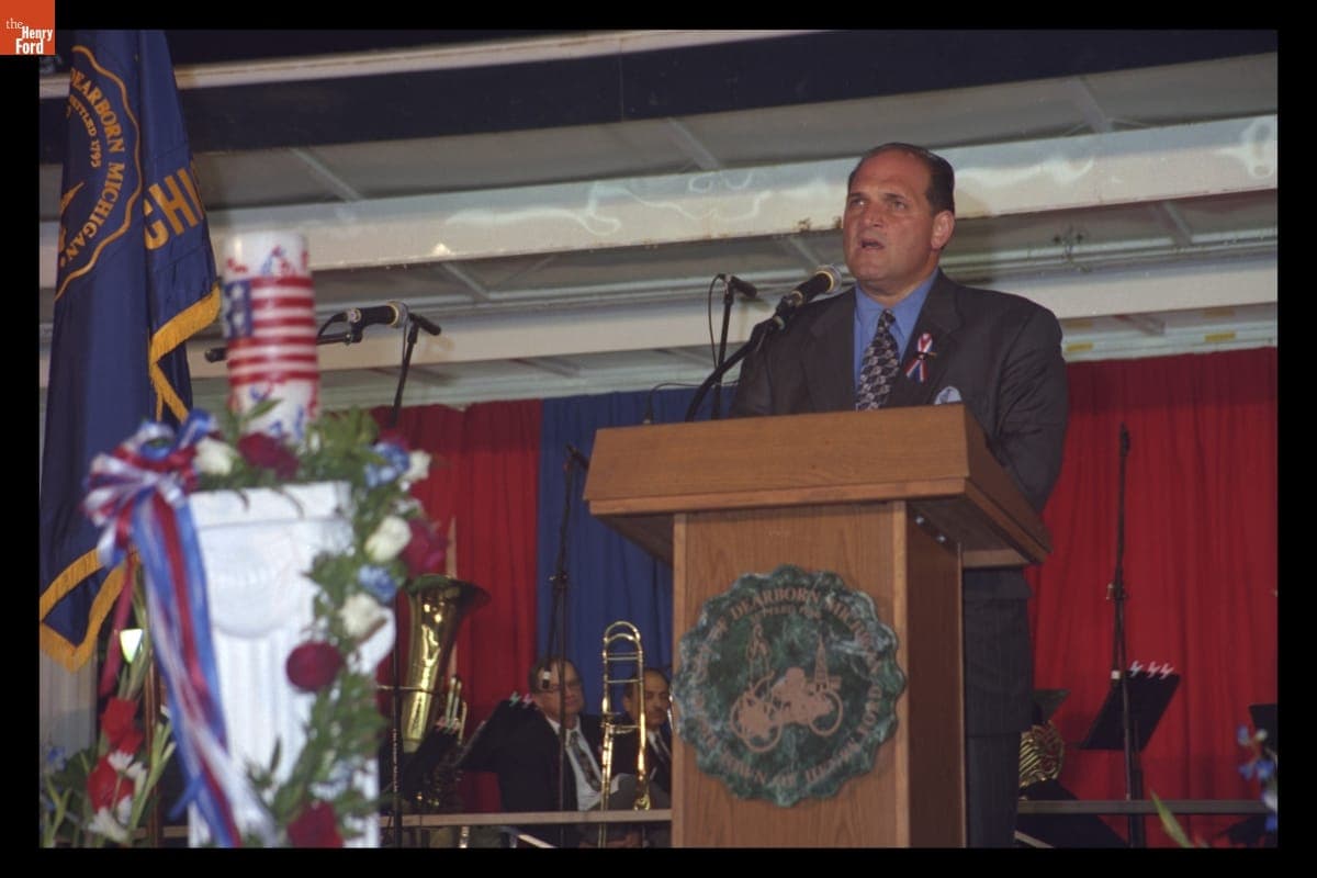Mayor Michael Guido Speaking at the "Peace and Unity" Candlelight Vigil at Henry Ford Museum, September 19, 2001