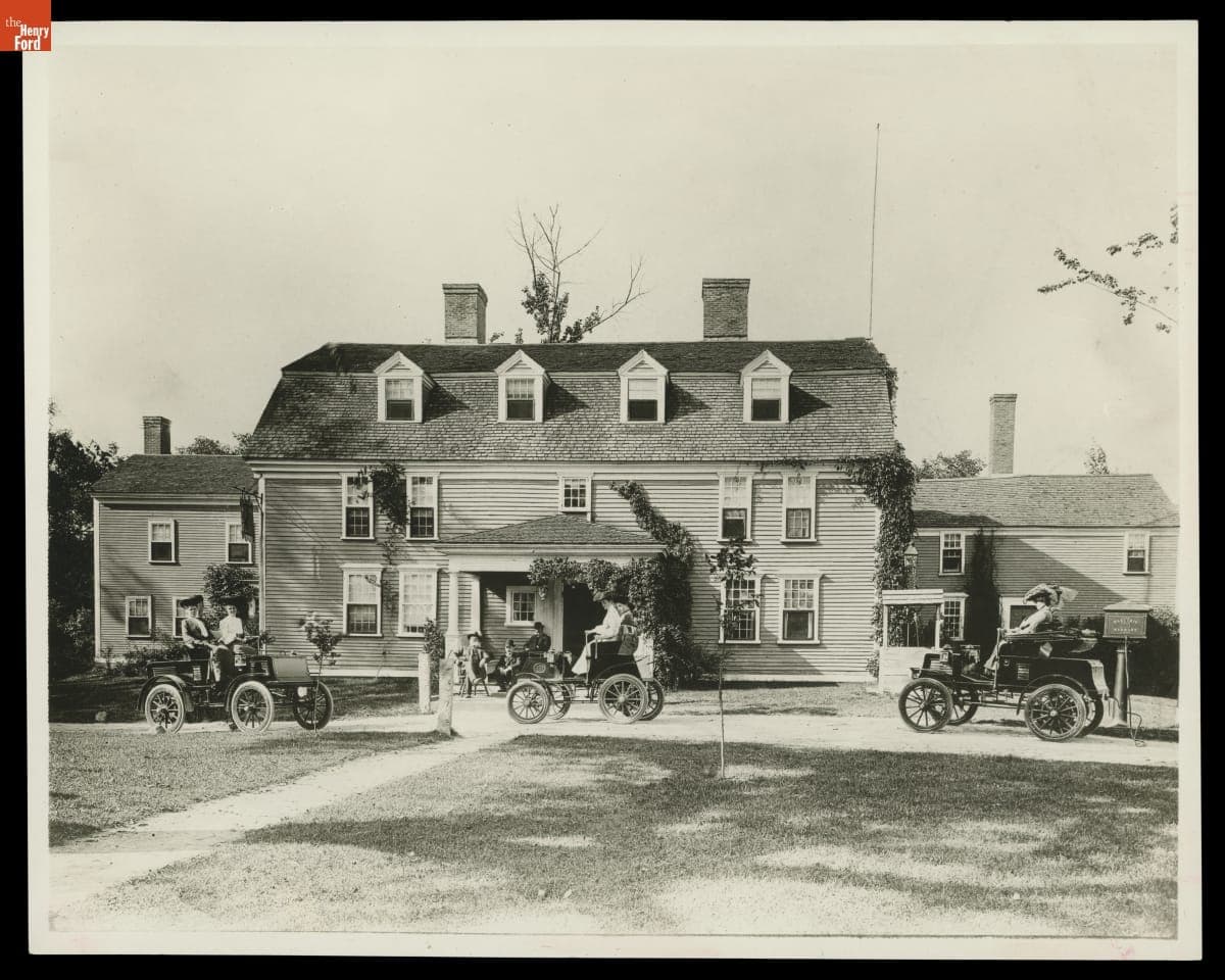 Electric Automobiles at the Wayside Inn, Sudbury, Massachusetts, circa 1902
