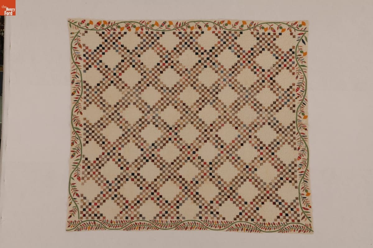 Triple Irish Chain with Vine Border Quilt by Susan McCord, circa 1900