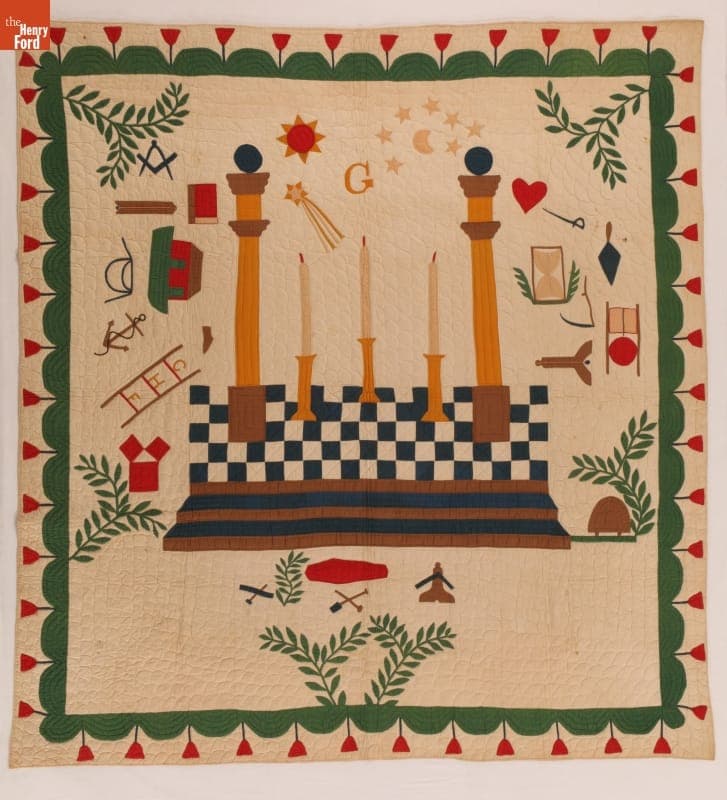 Masonic Symbols Quilt, circa 1880