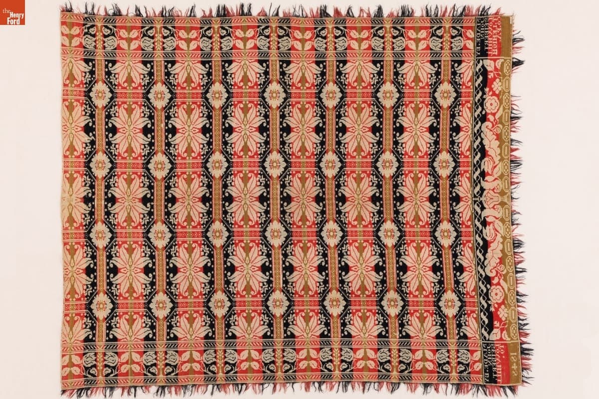 Jacquard Coverlet Woven by John Seibert, 1848