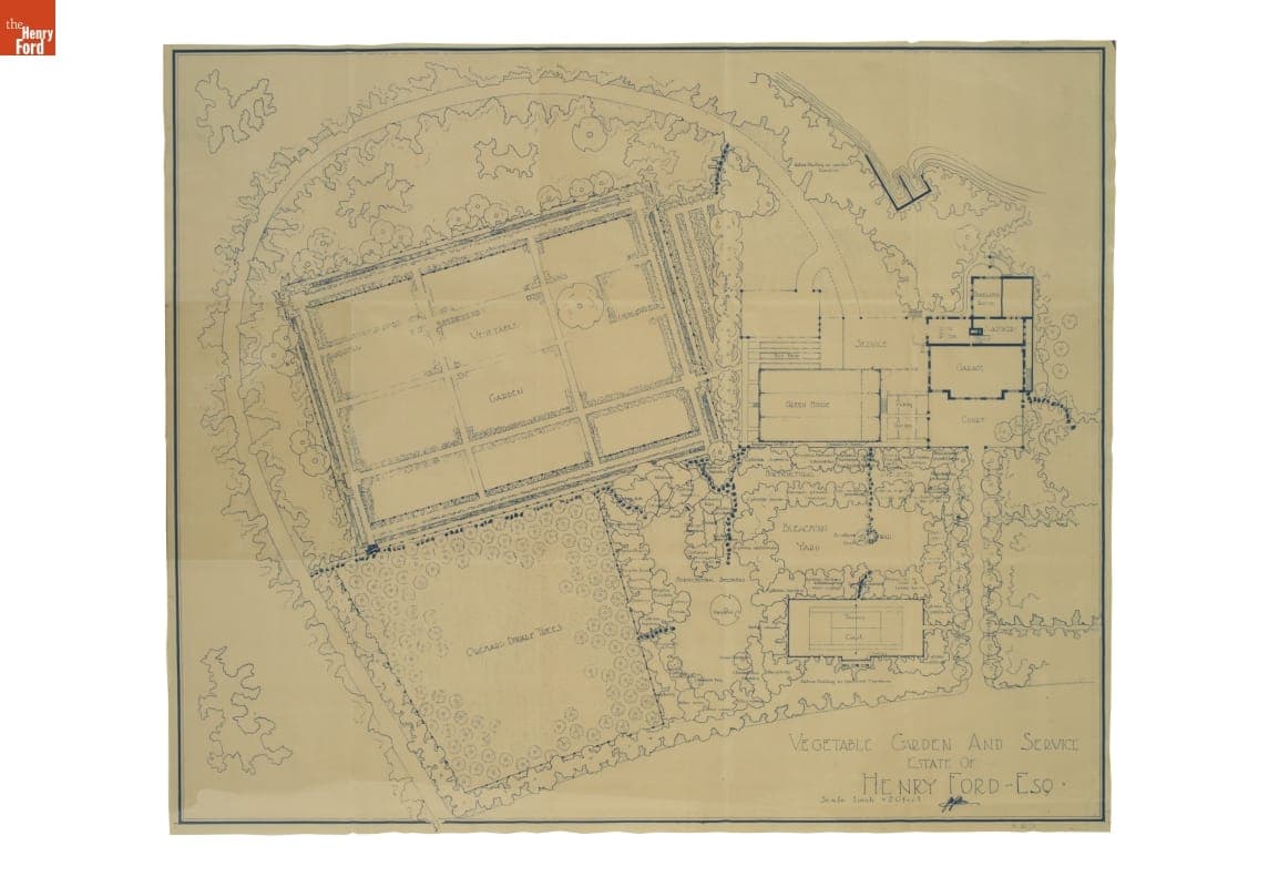 Landscape Architecture Drawing for Fair Lane, "Vegetable Garden and Service, Estate of Henry Ford," 1913-1915