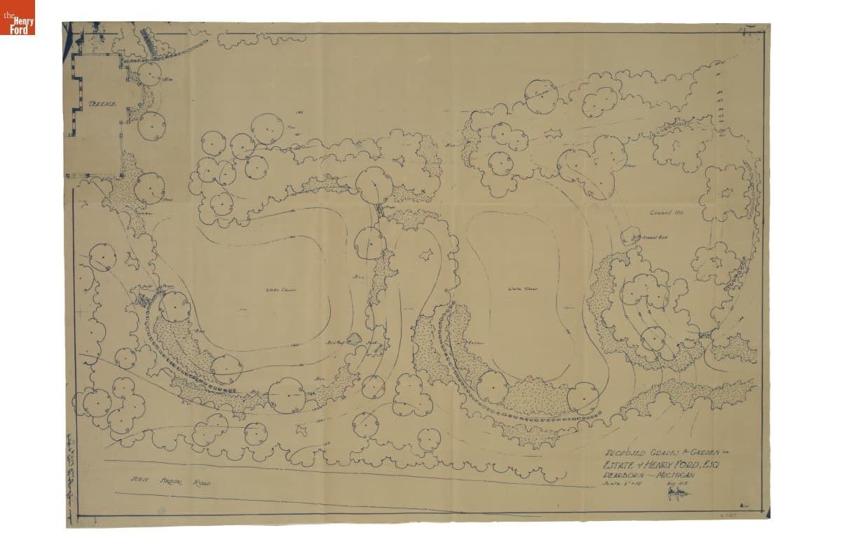 Landscape Architecture Drawing for Fair Lane, "Proposed grades for garden," August 1915