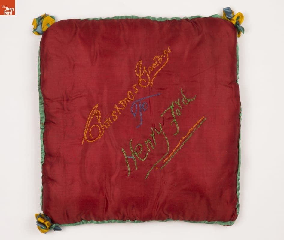 Embroidered Pillow, Christmas Gift to Henry Ford, 1926