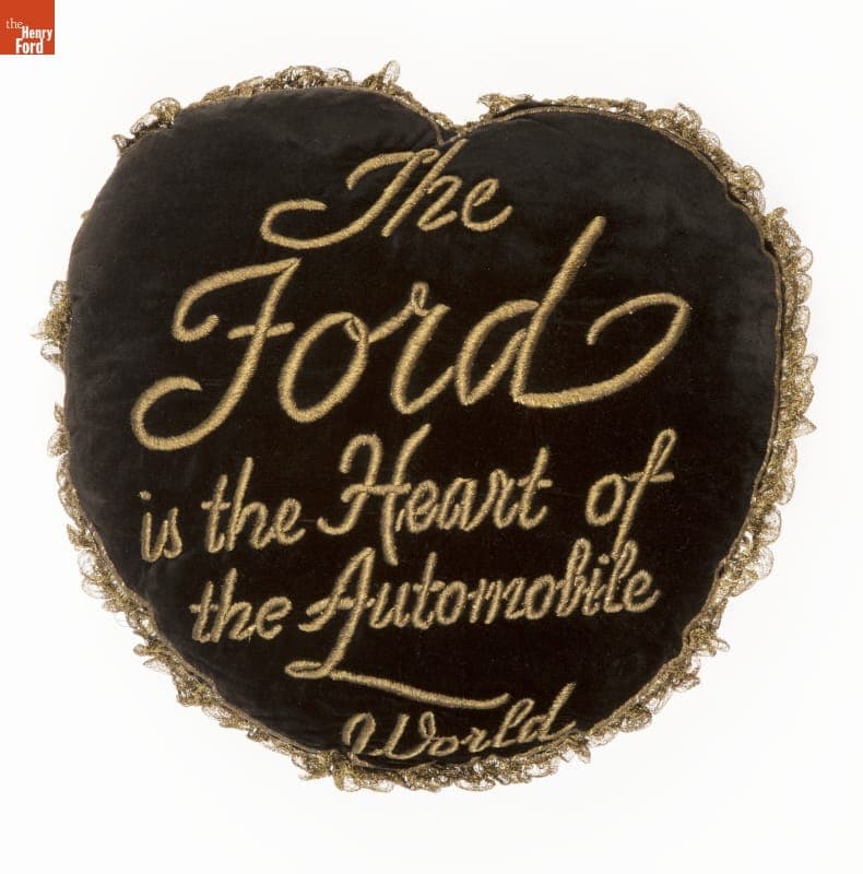 Heart Shaped Pillow, "The Ford is the Heart of the Automobile World," Christmas Gift to Henry Ford, 1930
