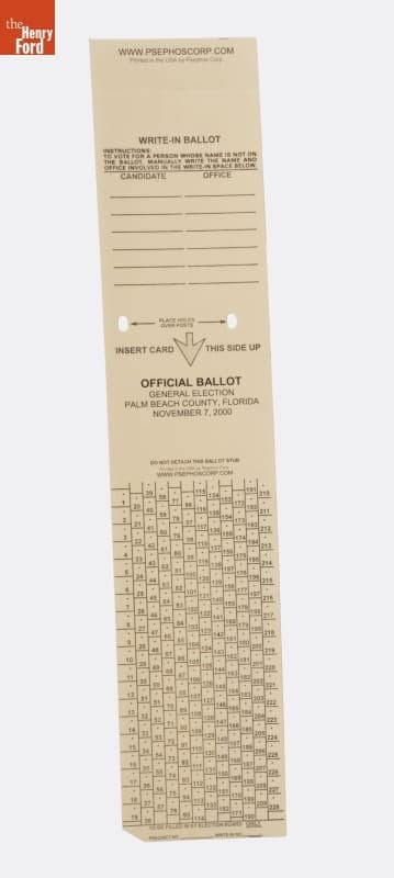 Copy of a 2000 Presidential Election Ballot for Palm Beach County, Florida