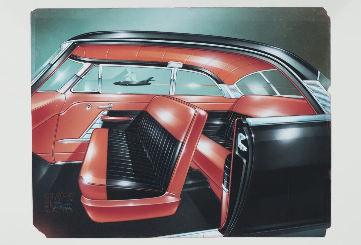 Rendering of Automobile Interior by Art Miller, 1952