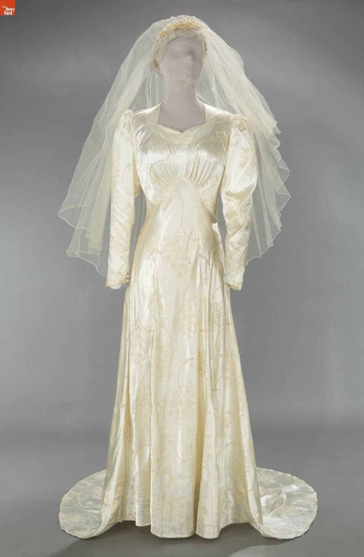 Wedding Dress and Veil, Worn by Sarah Joulwan, January 3, 1942