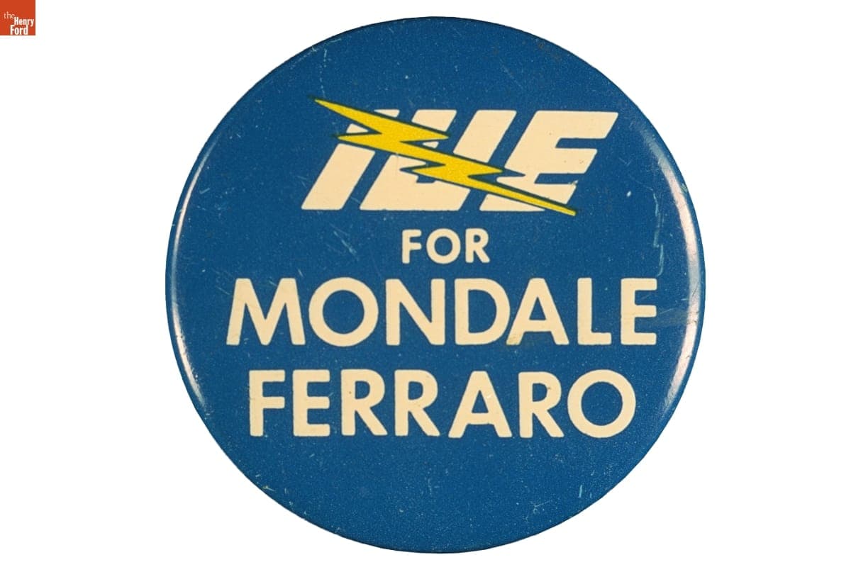IUE for Mondale Ferraro Button, 1984