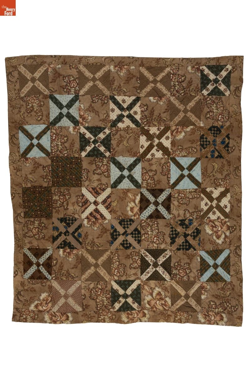 Italian Tile in Alternate Blocks Crib Quilt, circa 1830