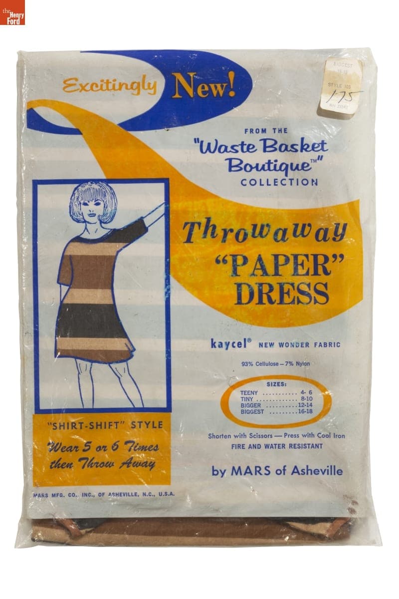 "Shirt-Shift Style" Paper Dress in Packaging, 1966-1968