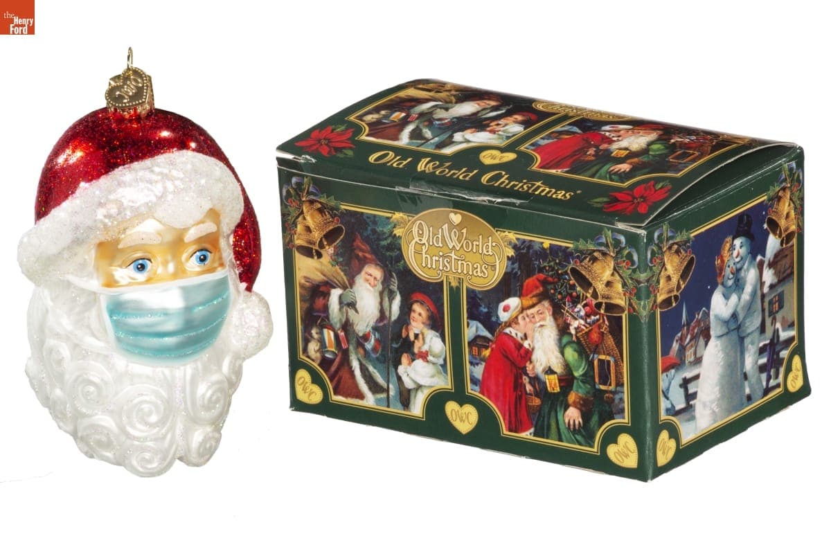 Santa with Face Mask Christmas Ornament, 2020-2021