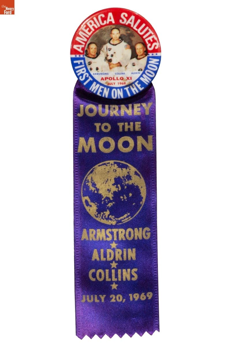"First Men on the Moon" Button and Ribbon, circa 1969