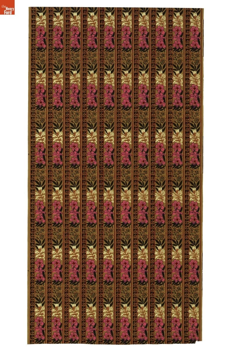 Geometric and Floral Border Wallpaper Sample, 1870-1880