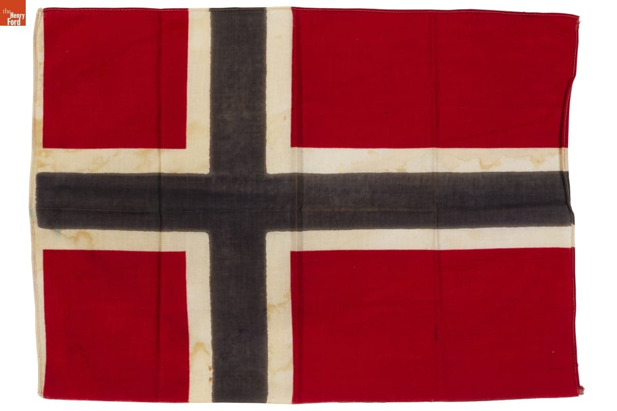 Norwegian Flag Carried by Roald Amundsen During Navigation of the Northwest Passage and Presented to Mary P. Bruner, 1906