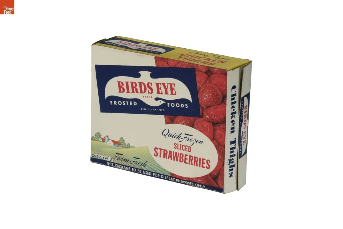 Birds Eye Chicken Thighs and Sliced Strawberries Display Packaging, 1965-1975