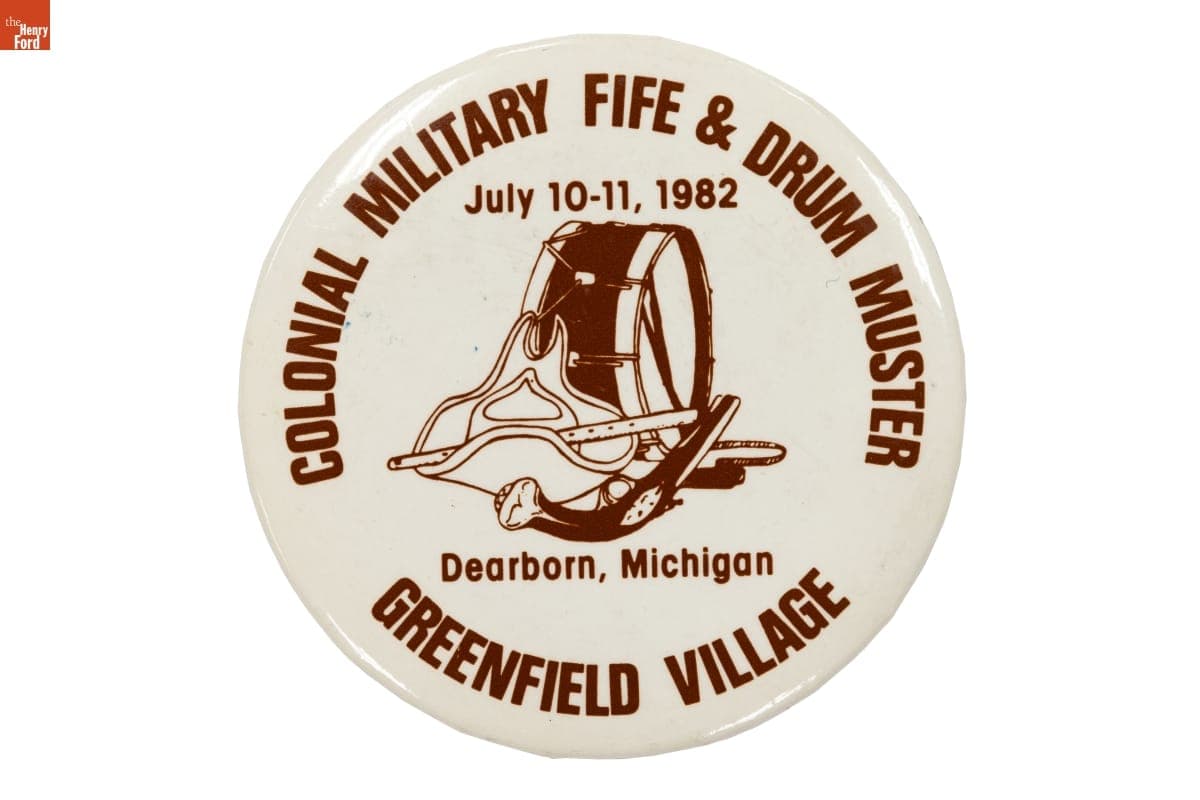 Greenfield Village Colonial Military Fife & Drum Muster Button, 1982