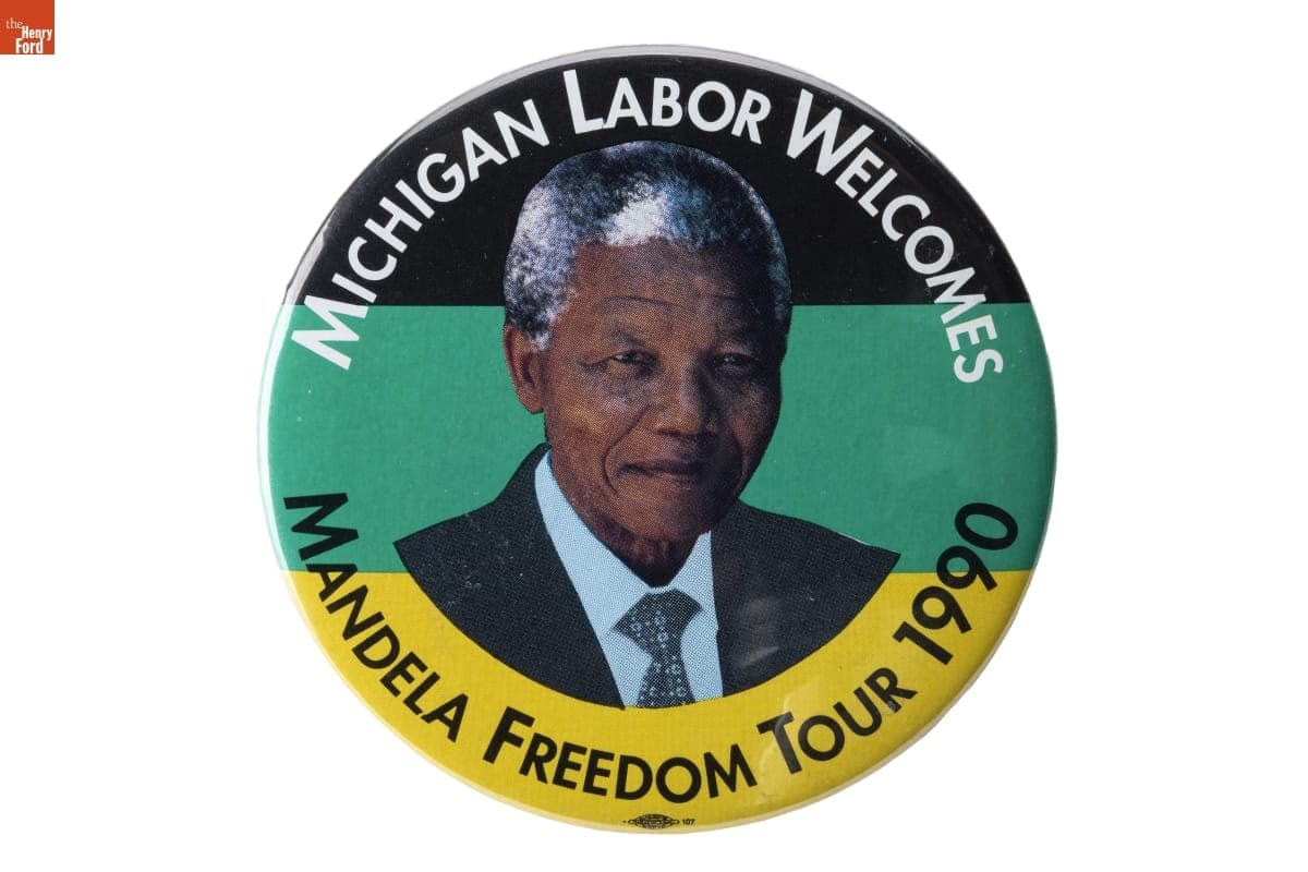 "Michigan Labor Welcomes Mandela Freedom Tour 1990" Button, 1990