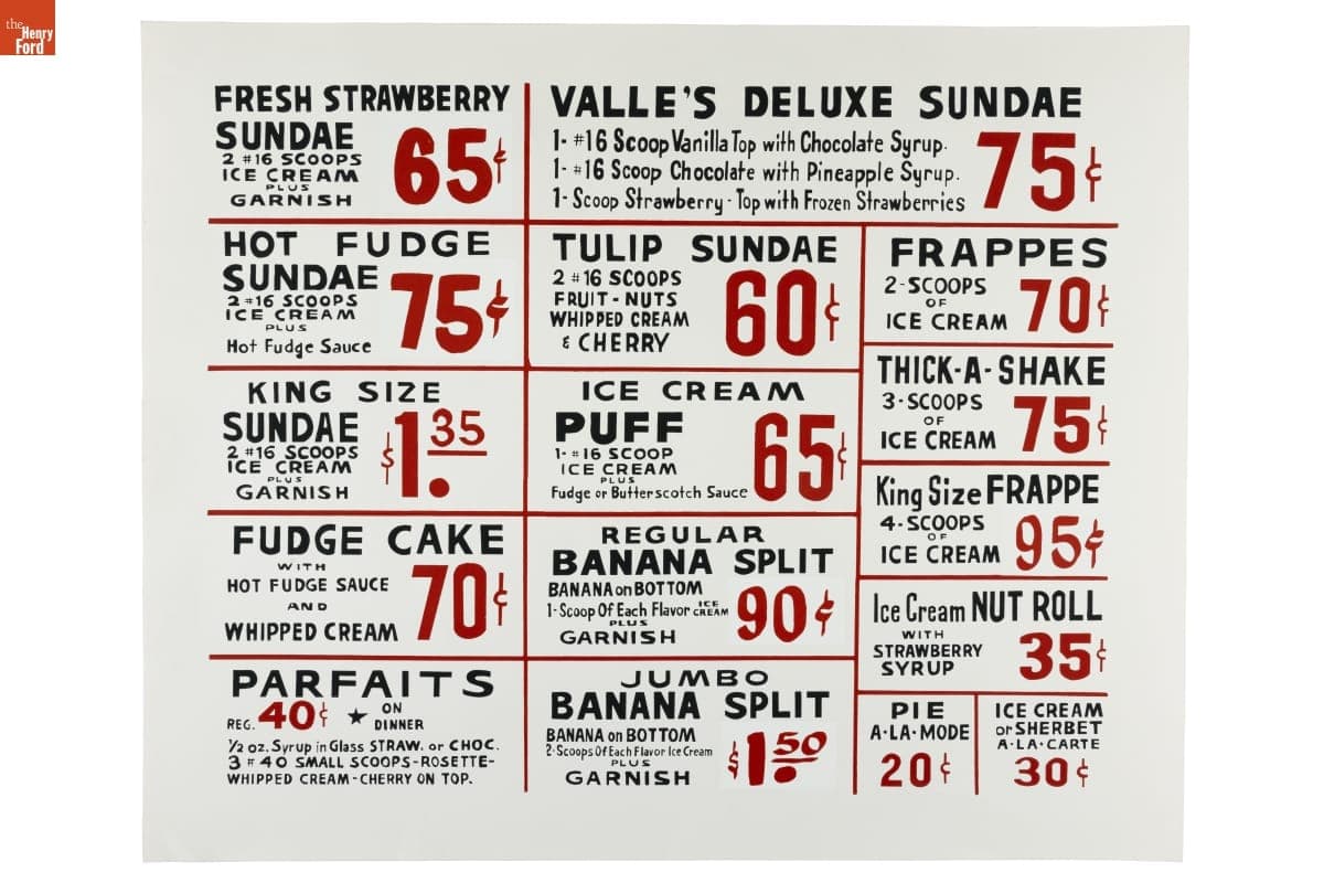 Dessert Menu from Valle's Steak House, 1965-1970