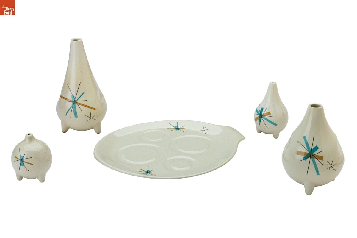 Salem China 'Hopscotch Turquoise" Condiment Set, 1957