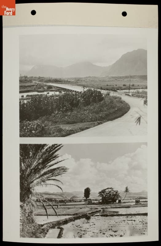 Two South American Views: Flat Bridge over Low River, and Agricultural Irrigation, circa 1930