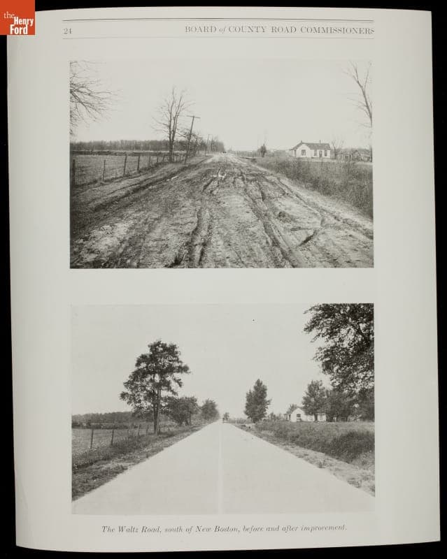 "Waltz Road, South of New Boston, Before and After Improvement," Wayne County, Michigan, 1924-1925