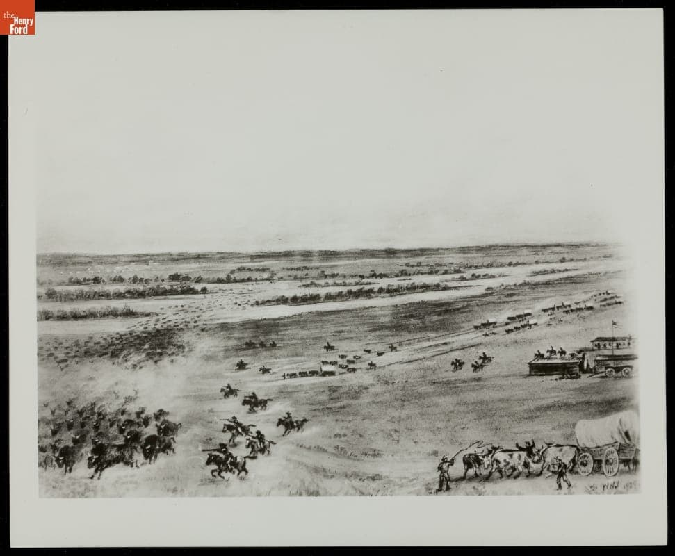 Sketch Showing a Buffalo Hunt, circa 1840, on the Platte River near Fort Kearney, Nebraska