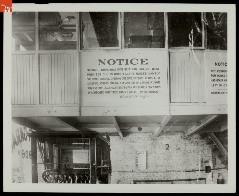 Sign Warning Drivers in the Cimiotti Garage, New York City, circa 1910
