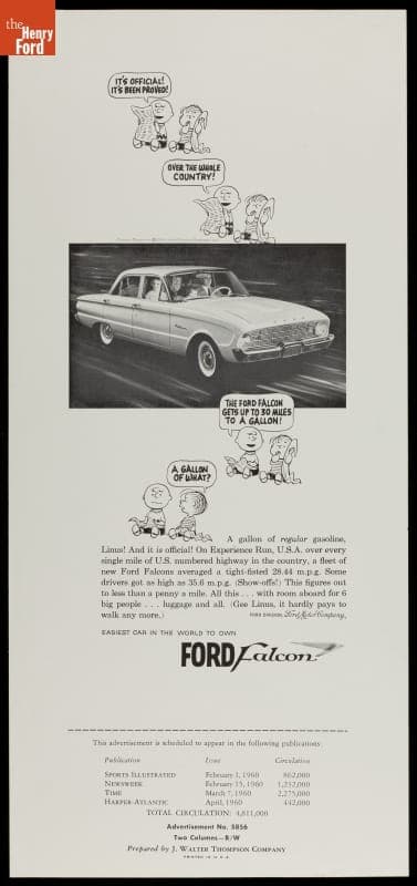 "Easiest Car in the World to Own - Ford Falcon" Ford Motor Company Advertising Proof, 1960