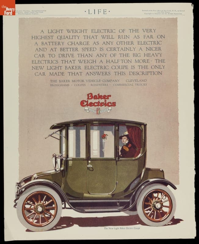 1915 Baker Electrics Advertisement, "A Light Weight Electric of the Very Highest Quality"