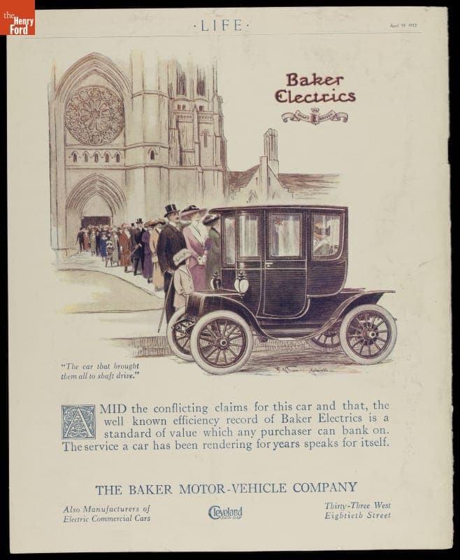 1912 Baker Electrics Advertisement, "The Car that Brought Them All to Shaft Drive"