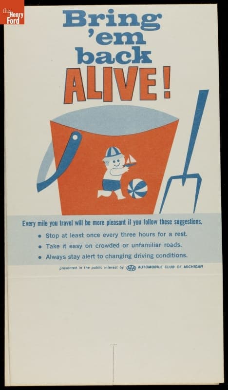 "Bring 'em Back Alive!" Display Sign, Automobile Association of Michigan, circa 1970