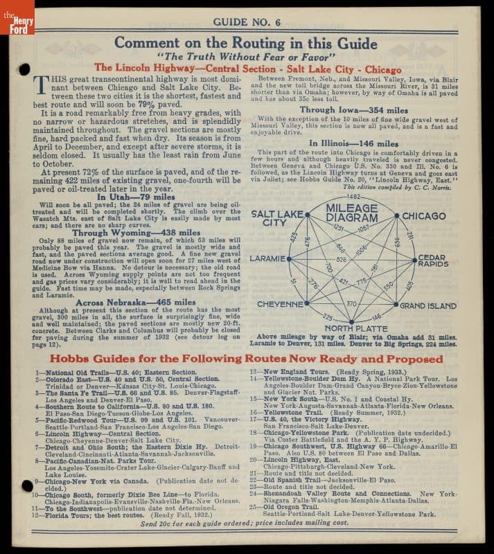 Hobbs Guide for Lincoln Highway (U.S. 30) from Salt Lake City to Chicago, 1932