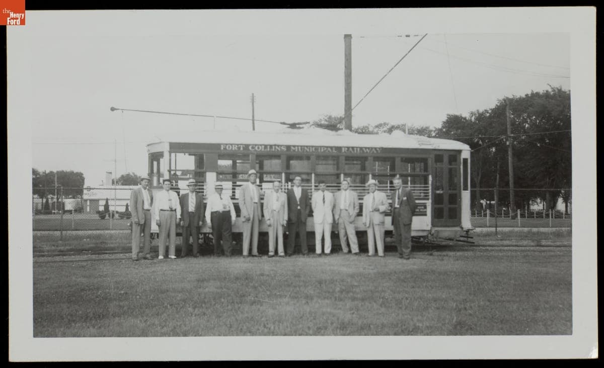 Men Posed by Fort Collins Municipal Railway Car #26, Detroit, Michigan, circa 1935