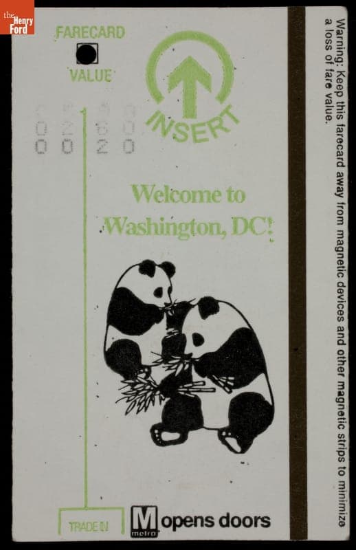 Fare Card for Public Transit, "Welcome to Washington, D.C." 2011