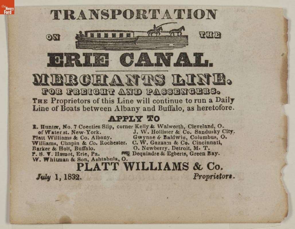 Broadside, Transportation on the Erie Canal Merchants Line, 1832