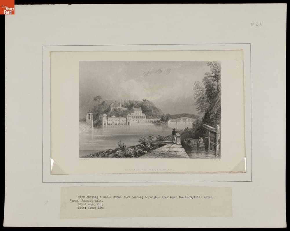 Canal Boat Passing Through Locks at Schuylkill Water Works, Pennsylvania, circa 1845